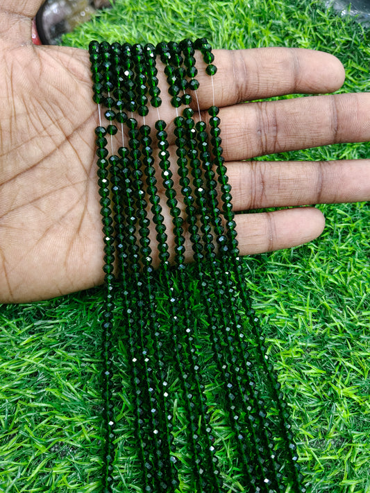 Rich Forest Green Faceted Glass Crystal Beads Strand - (Pack of 10 String) 4mm Approx. 113pcs in Single string