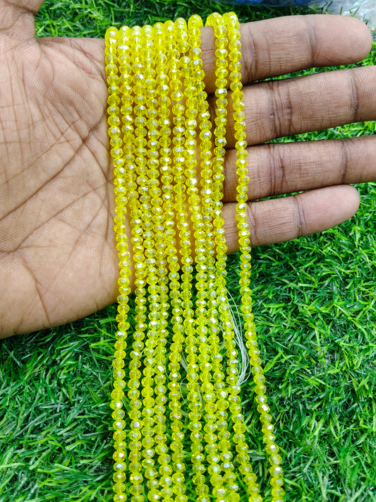 Bright Yellow Faceted Glass Crystal Beads Strand - (Pack of 10 String) 4mm Approx. 113pcs in Single string