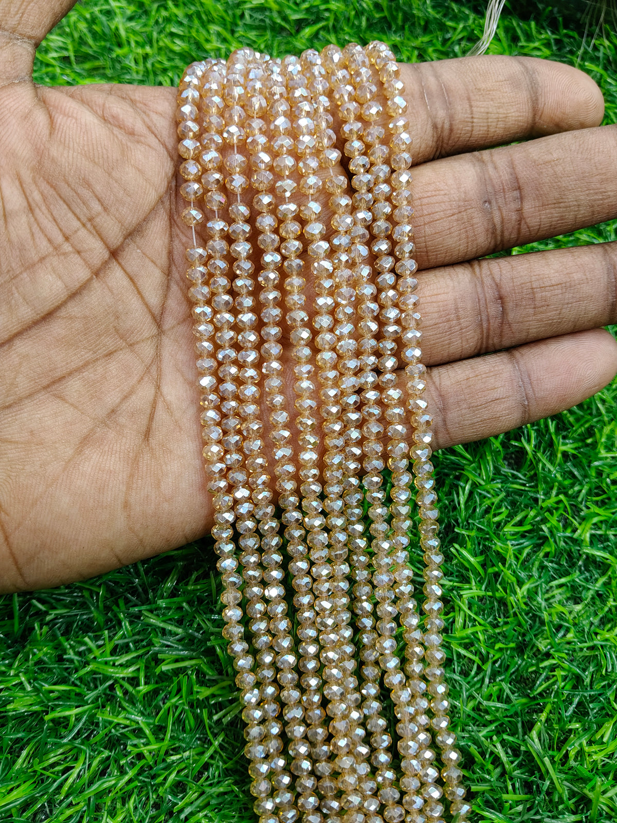 Beige Gold Faceted Glass Crystal Beads Strand  - (Pack of 10 String) 4mm Approx. 113pcs in Single string