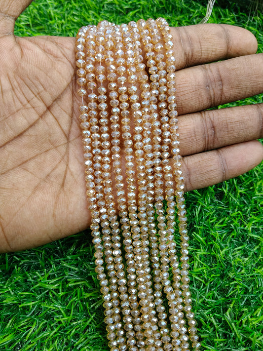 Beige Gold Faceted Glass Crystal Beads Strand  - (Pack of 10 String) 4mm Approx. 113pcs in Single string