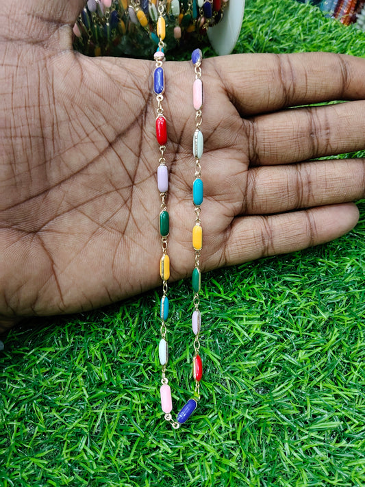 Rainbow Capsule Enamel Chain | Anti-Tarnish Gold-Tone Copper Jewelry Making | 1 Meter