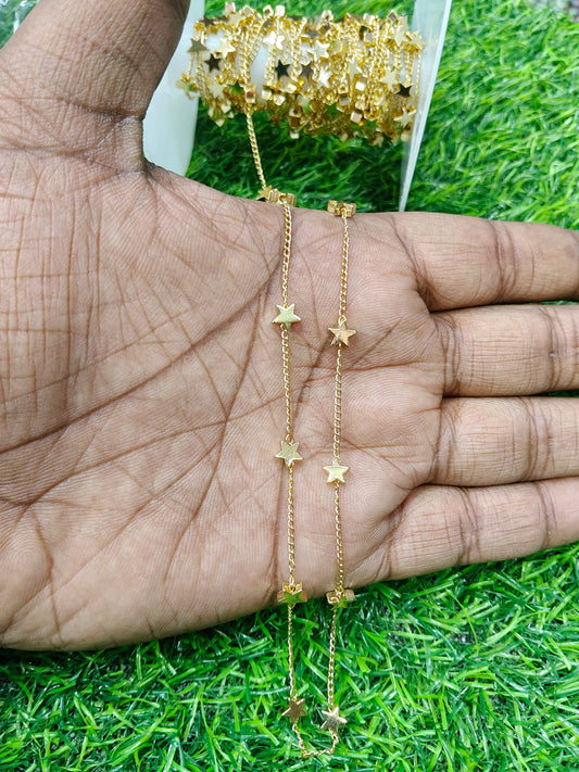 1 Meter Copper Base | Anti-Tarnish Gold-Plated Dainty Star Beaded Chain