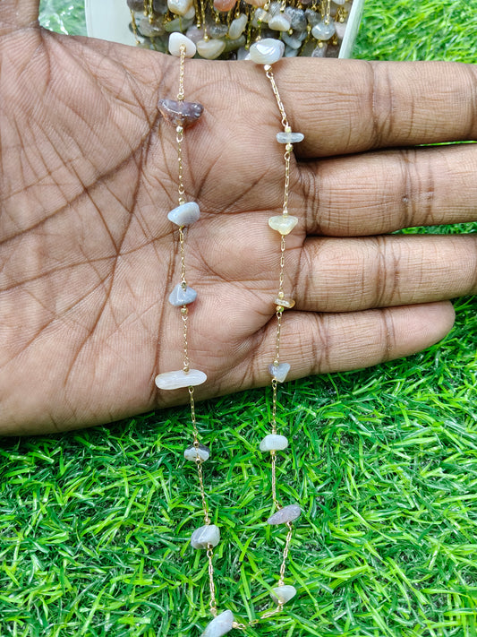 1 Meter Copper Base Anti-Tarnish Rough Stone Beaded Chain for Jewelry Making