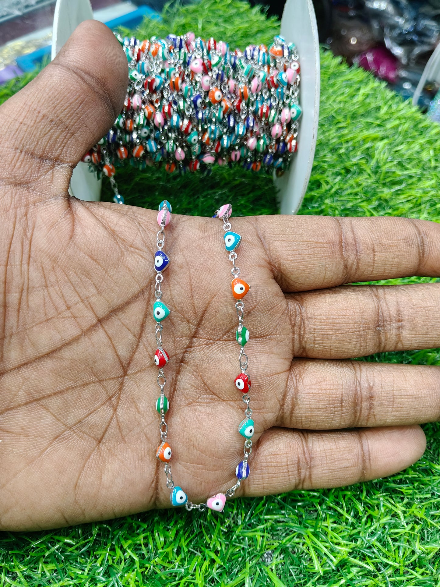 1 Meter Copper Base Anti-Tarnish Multi-Color Heart Eye Link Chain for Jewelry Making