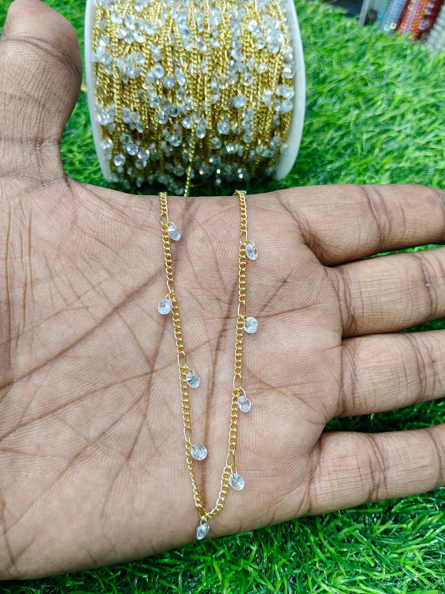 Anti-Tarnish Clear Stone Copper Chain - Gold Tone (1 Meter)