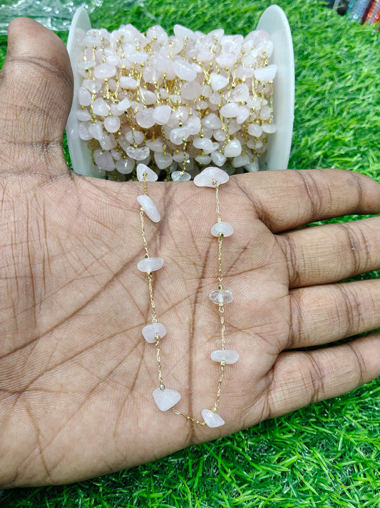 Anti-Tarnish Rose Quartz Chip Copper Chain - Gold Tone (1 Meter)