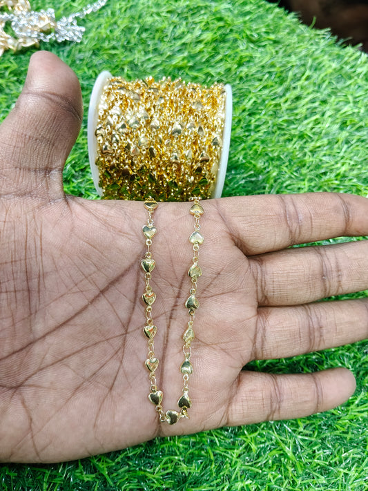 Anti-Tarnish Heart Link Copper Chain - Gold Tone (1 Meter)