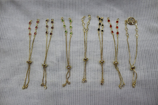 bracelate Silver, Gold Plated on Brass 1mm Box Adjustable Bracelets with Stopper Ad Stone
