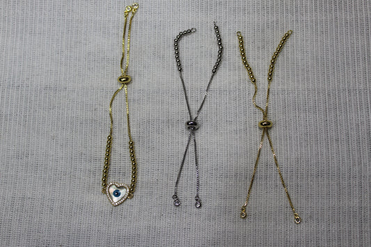 Silver, Gold Plated on Brass 1mm Box Adjustable Bracelets with Stopper Bead, Antitarnish