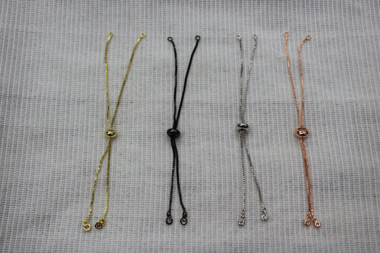 Silver, Gold Plated on Brass 1mm Box Adjustable Bracelets with Stopper Bead,