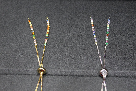 Silver, Gold Plated  With Stone   Brass 1mm Box Adjustable Bracelets with Stopper Bead,
