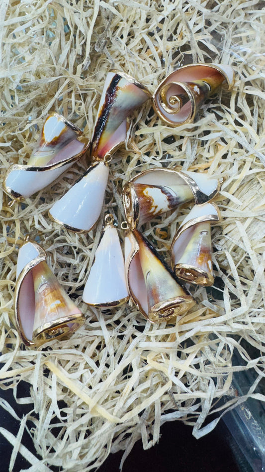 Gold Seashell, Natural Sea Shell Pendant,