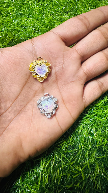 Anti-Tarnish stone heart charm - Available in Gold & Silver