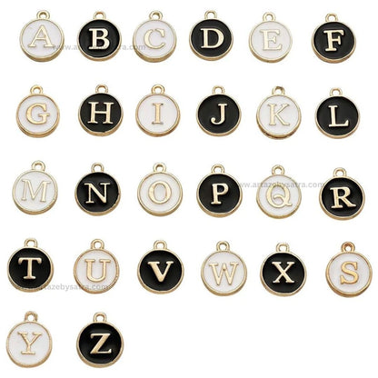 10pcs Black Cute Mixed Letter Beads Metal Letter Charms Enamel Initial Charms