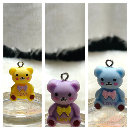 Mini 'LOVE' Bow Teddy Bear Pendant Charm. Comes with pack of 3