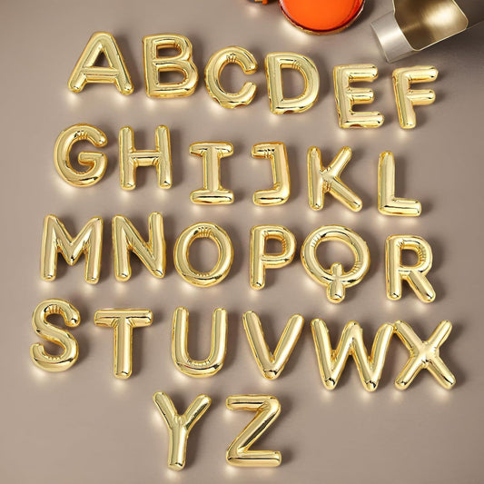 Gold Balloon Letter Charms – A to Z Alphabet – 3D Metallic Letters for DIY Crafts, Jewelry, Keychains, Scrapbooking & Party Decor