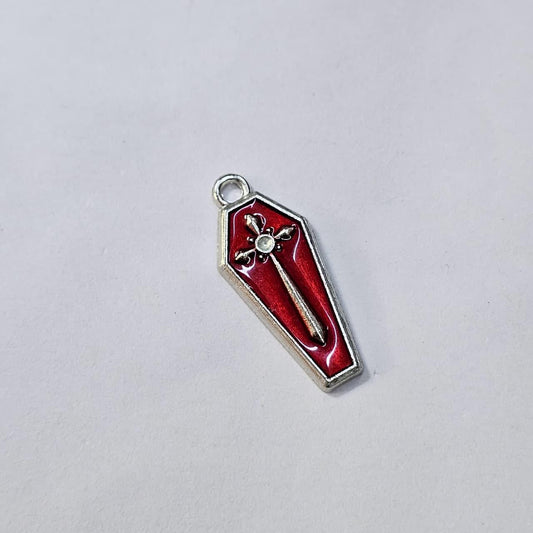 Gothic Red Enamel Coffin Charms - Pack of 5