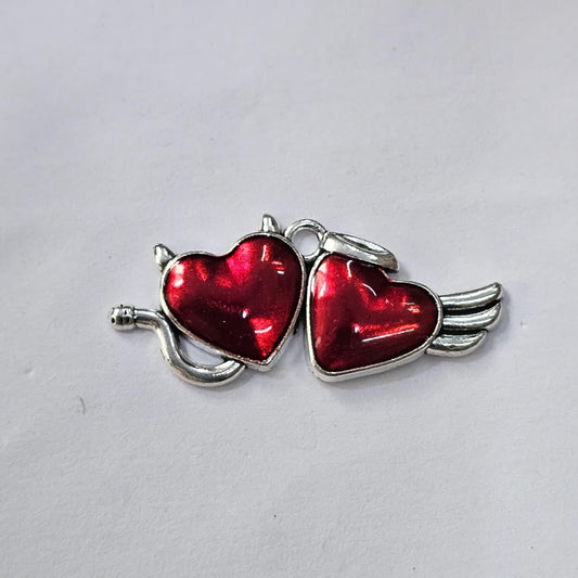 Devil and Angel Heart Charm Set | Red Enamel Winged Heart charms pack of 5 (Copy)