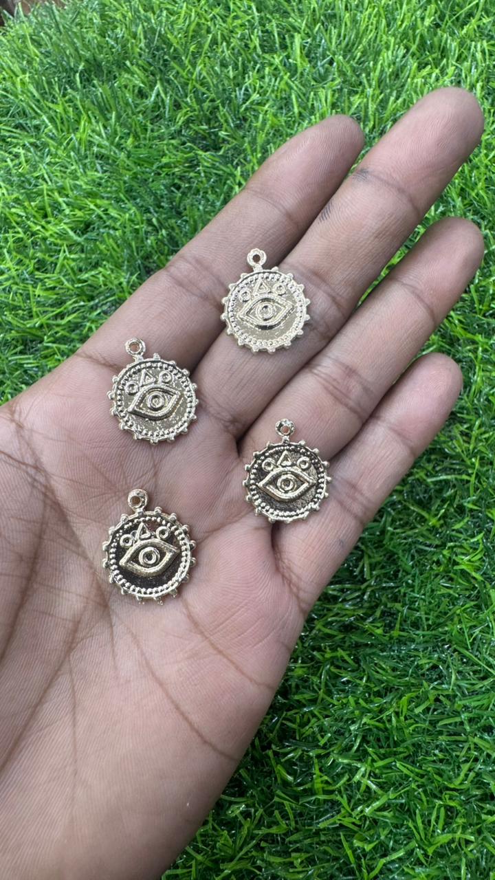 Vintage Gold Evil Eye Medallion Charms - Pack of 5
