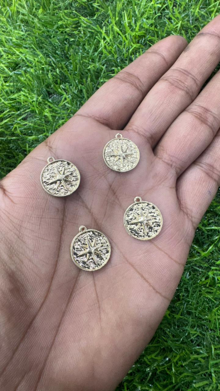 Compass Rose / Star Disc Charms (Pack of 5)