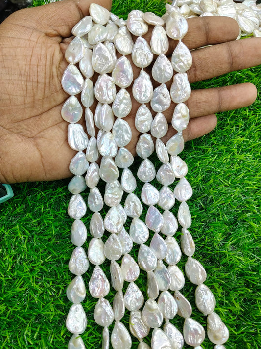 Lustrous Natural White Petal Pearl Strands - Baroque Teardrop Freshwater Pearls