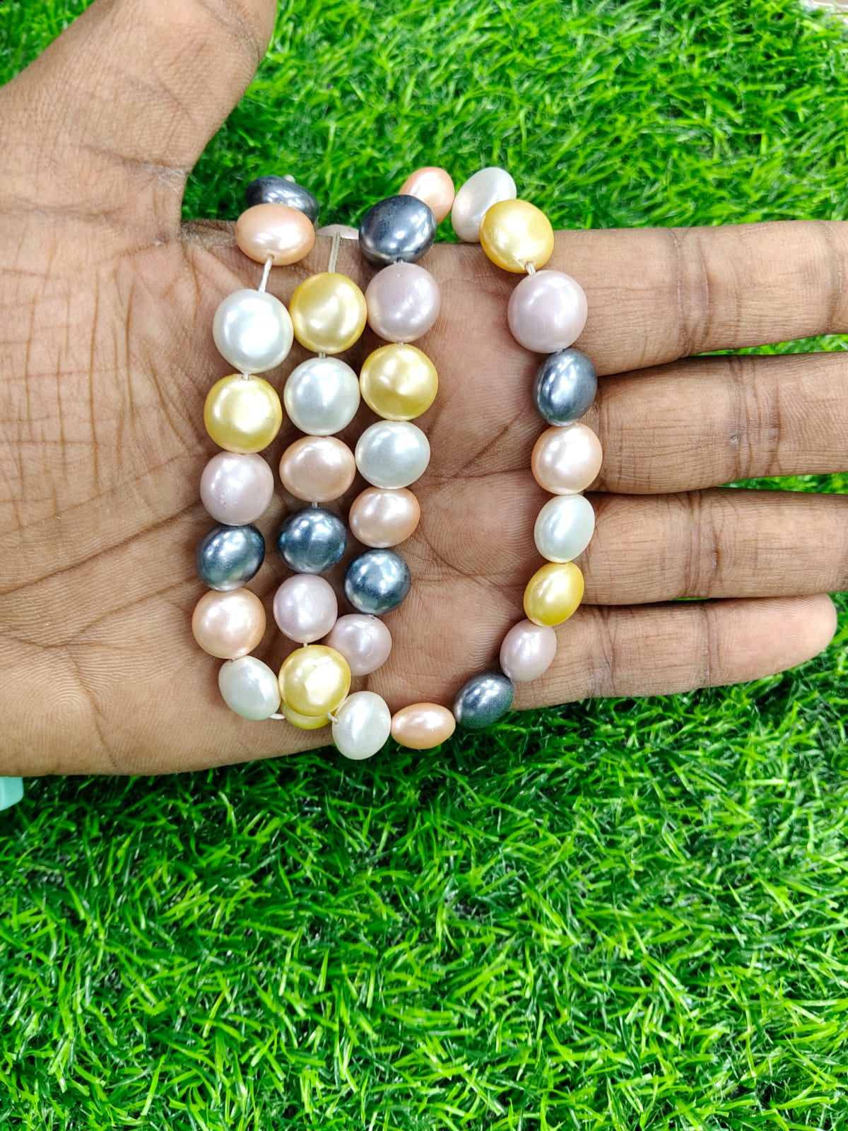 Natural Multi-Color Freshwater Pearl String | Mixed Tone Metallic Button Pearls Strand