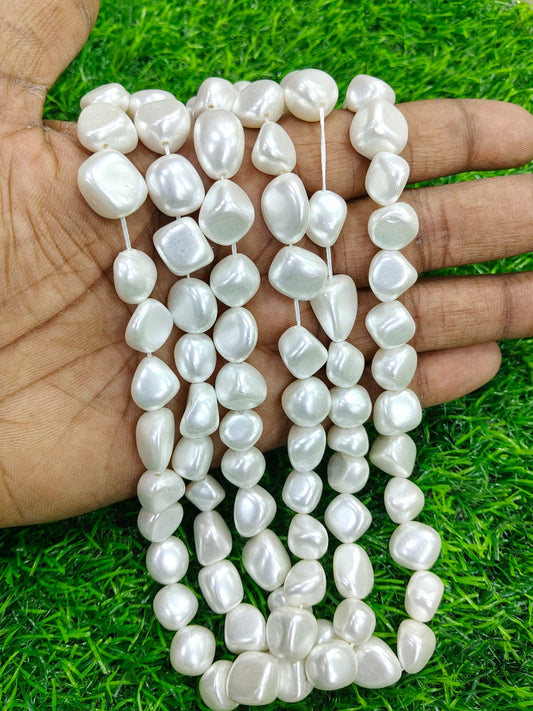 High Luster White Baroque Nugget Pearl String | Irregular Freeform Pearl Beads for Jewelry Making