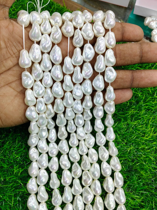 High Luster White Teardrop Baroque Pearl String | Keshi Style Drop Shape Beads for Jewelry
