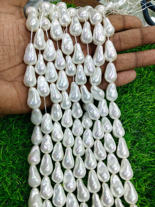 High Luster White Teardrop Pearl Beads String | Smooth Pear Shape Drop Pearls for Jewelry Making