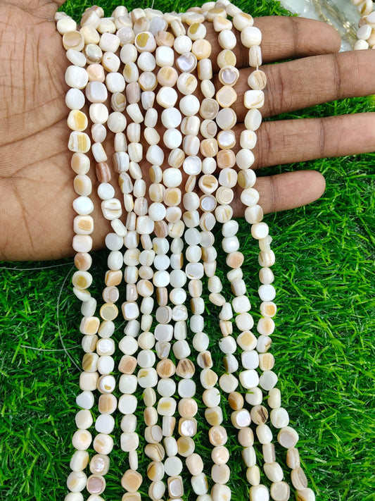 Genuine Flat Heishi/Disc Shell Beads Strand | Iridescent Off-White Coin Shape Beads