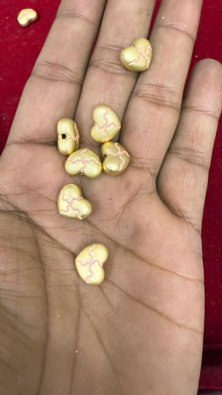 10 Pcs Gold-Tone Puffy Heart Beads