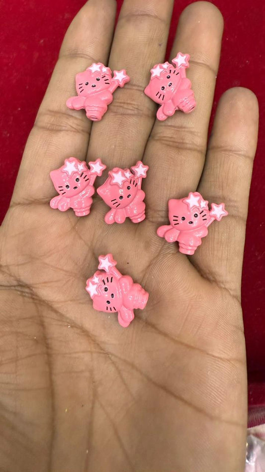 10 Pcs Hot Pink Star Kitty Beads