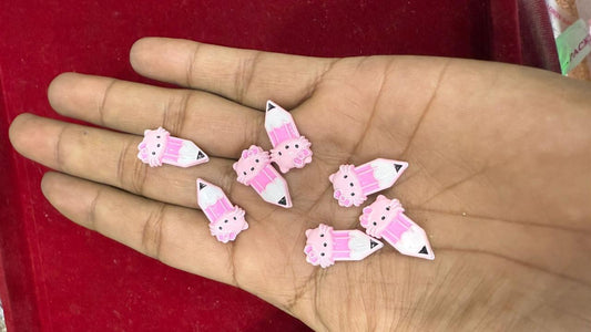 Cute Pink Pencil Character Resin Beads (Pack of 10)