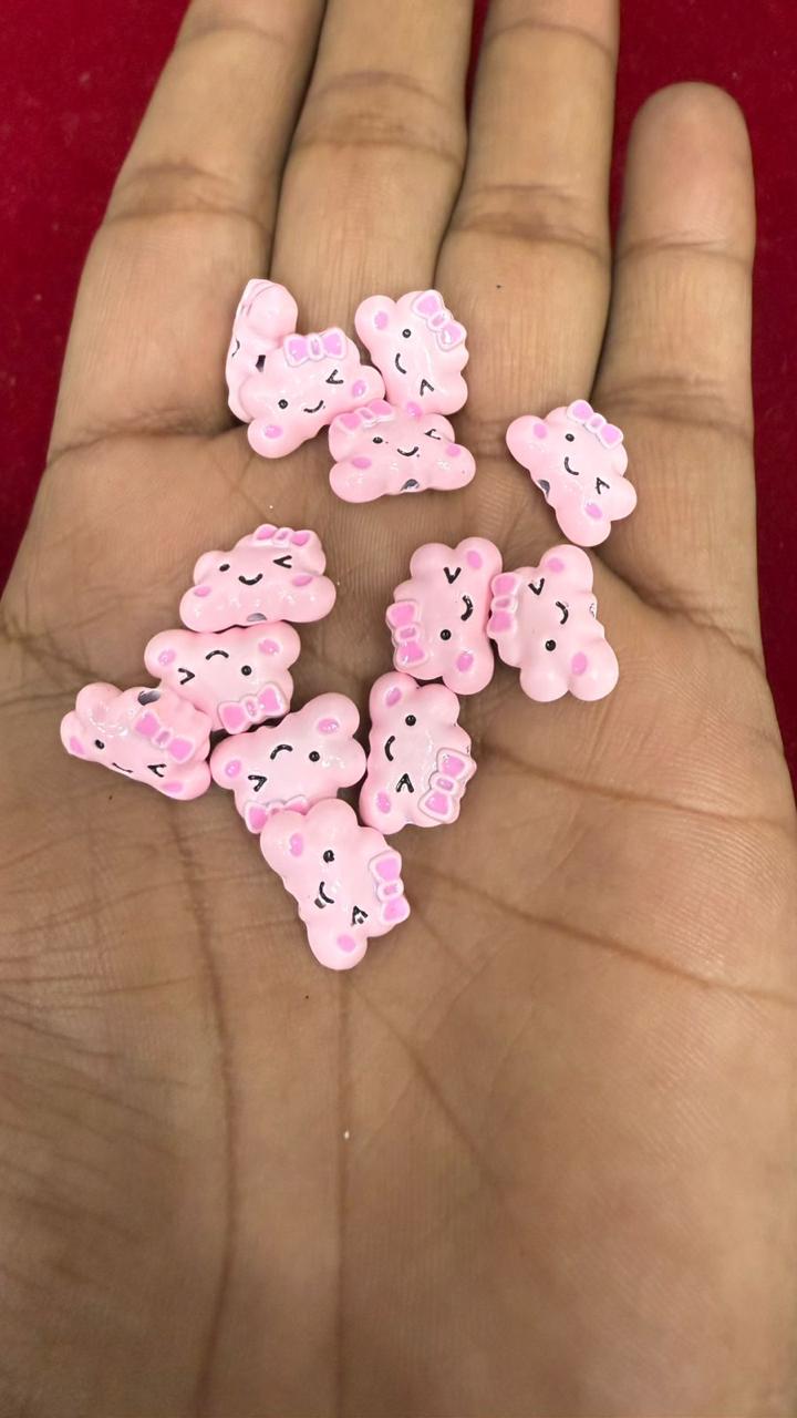 Kawaii Pink Smiling Cloud/Bear Resin Cabochons (Pack of 10)