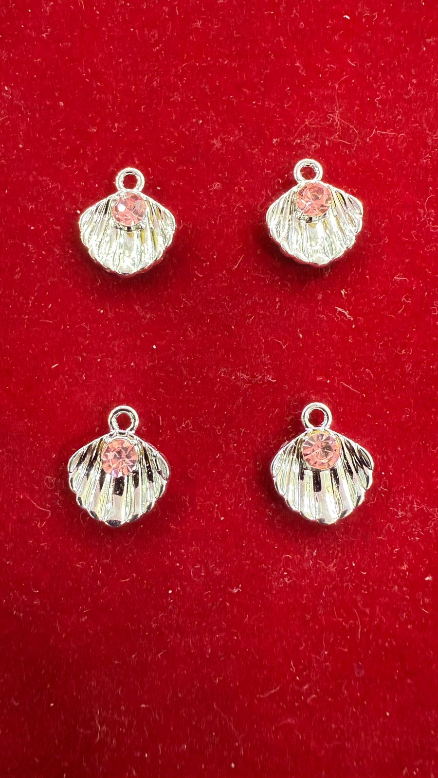 Silver-Tone Seashell Charms with Pink Rhinestone (Pack of 10)