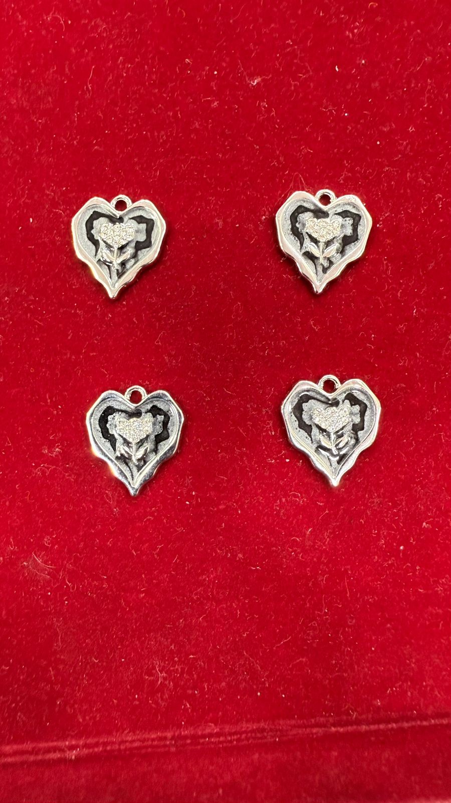 Silver Heart & Rose Charms (Pack of 10)