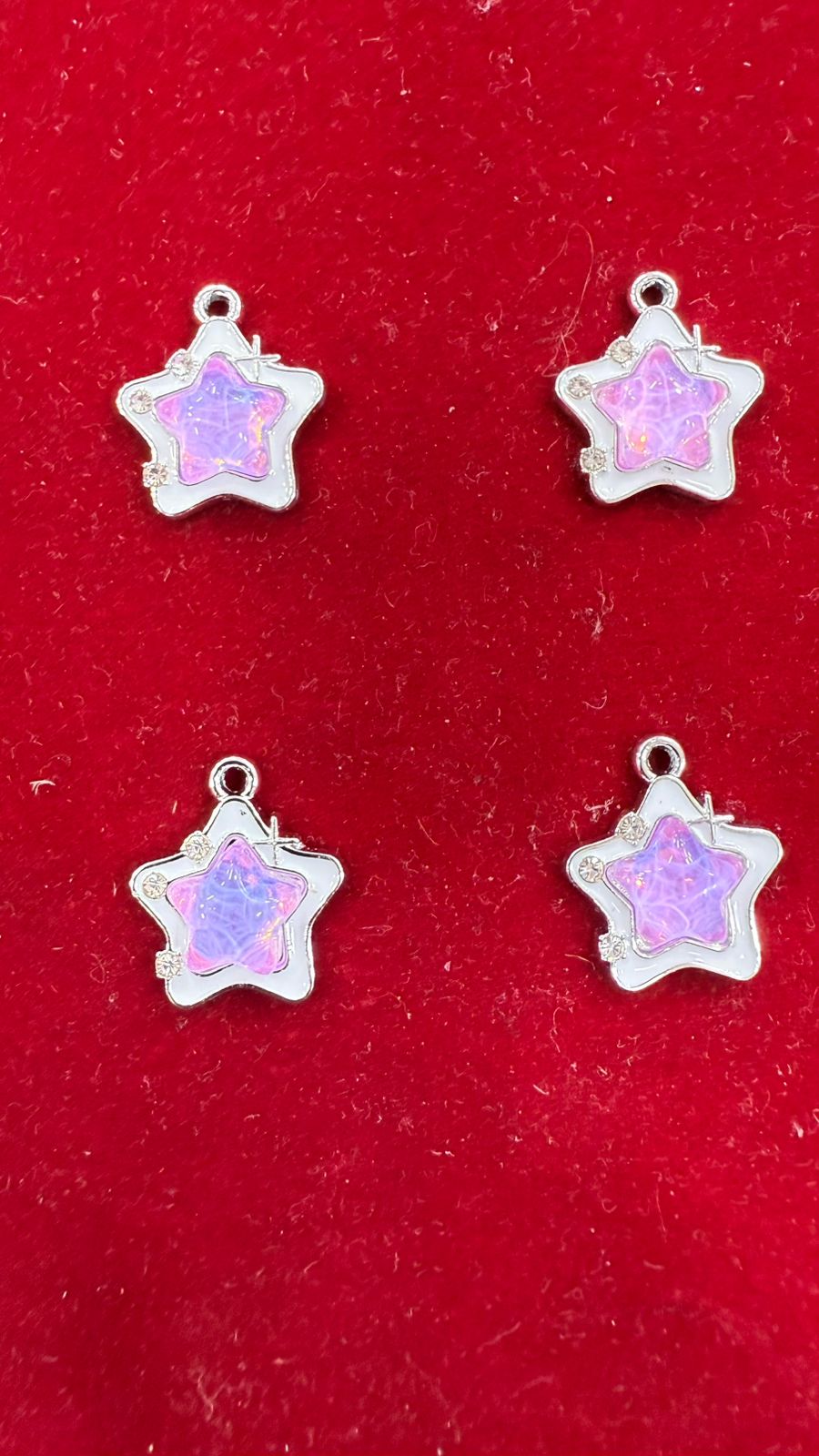 Enamel & Rhinestone Star Charms - Pink/Violet Holographic Effect (Pack of 10)