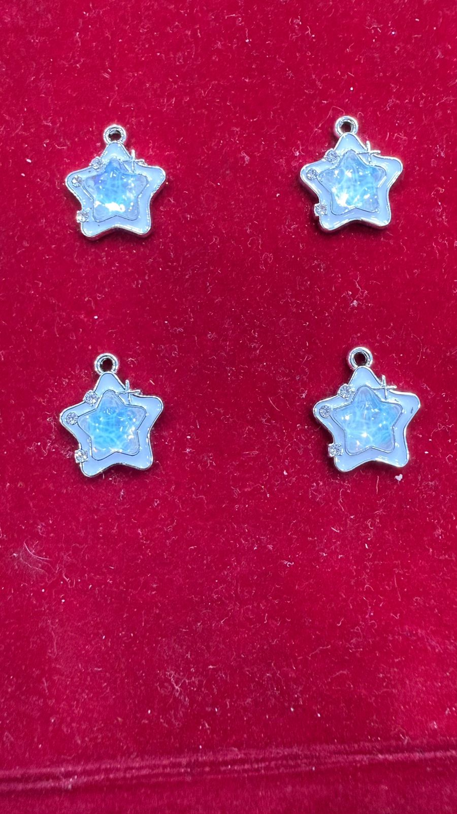 Enamel & Rhinestone Star Charms - Aqua Blue/White Opal Effect (Pack of 10)