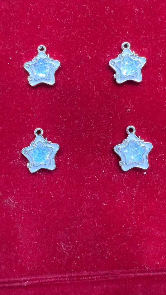 Enamel & Rhinestone Star Charms - Aqua Blue/White Opal Effect (Pack of 10)
