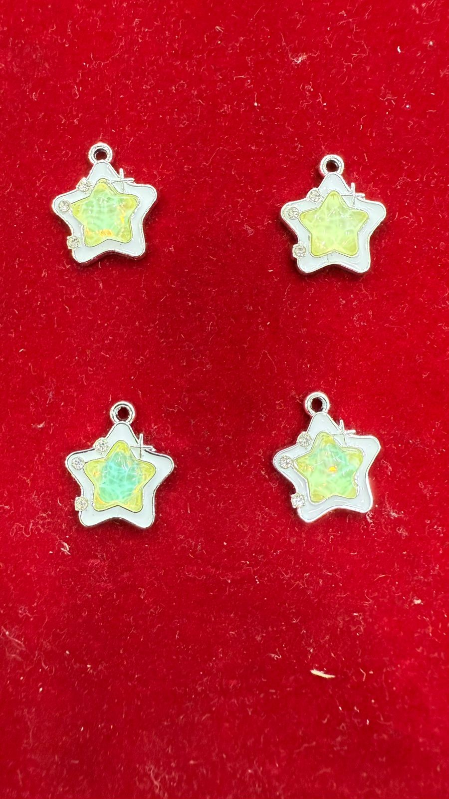 Enamel & Rhinestone Star Charms - Lime Green/Yellow Opal Effect (Pack of 10)