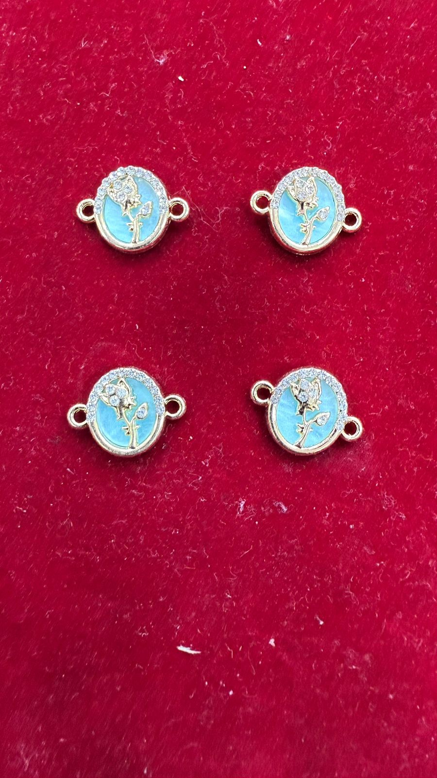 Rhinestone Rose Connector Charms - Blue Enamel Gold-Tone Bracelet Links (Pack of 10)