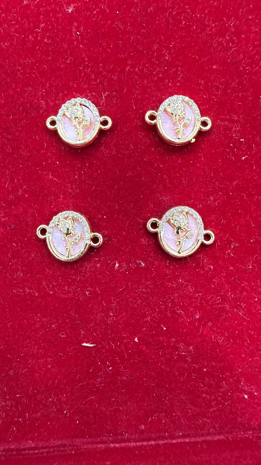 Rhinestone Rose Connector Charms - Pink Enamel Gold-Tone Bracelet Links (Pack of 10)