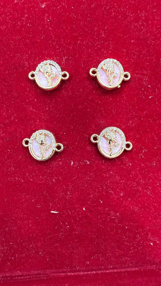 Rhinestone Rose Connector Charms - Pink Enamel Gold-Tone Bracelet Links (Pack of 10)