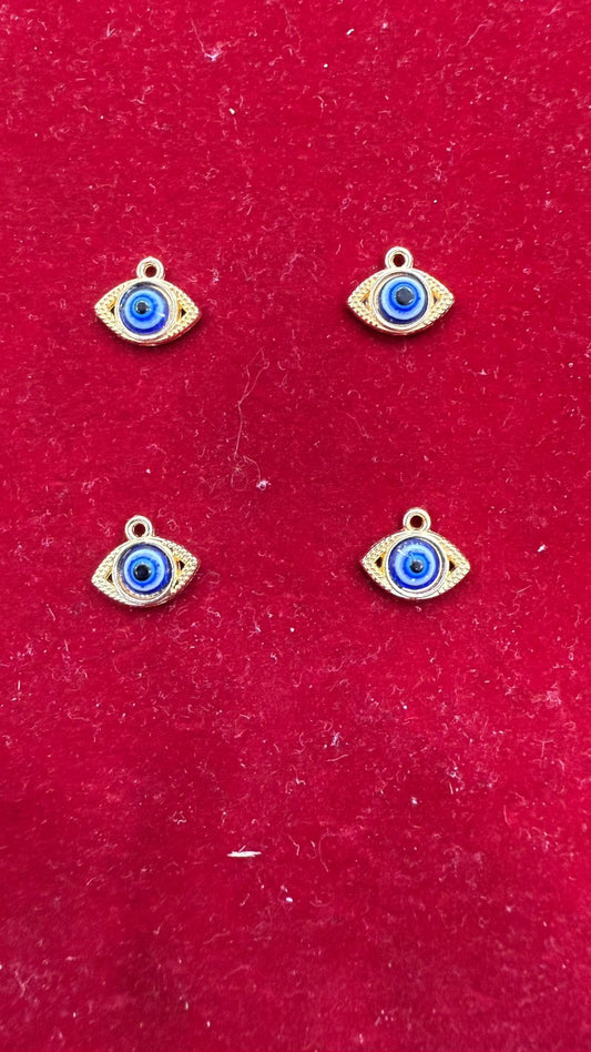 Evil Eye Dangle Charms - Blue Enamel Gold-Tone Protection Pendants (Pack of 10)