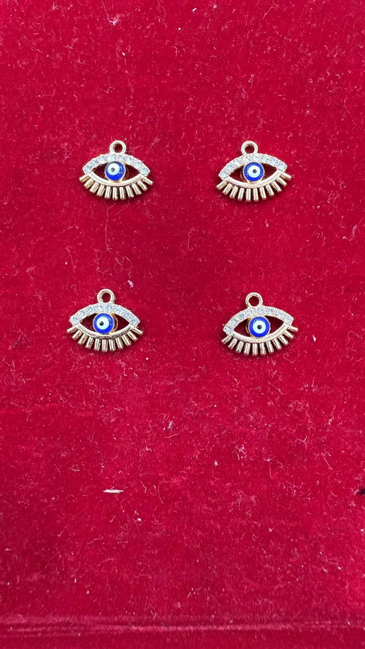 Dainty Evil Eye Dangle Charms - Blue Enamel Gold-Tone Protection Pendants (Pack of 10)