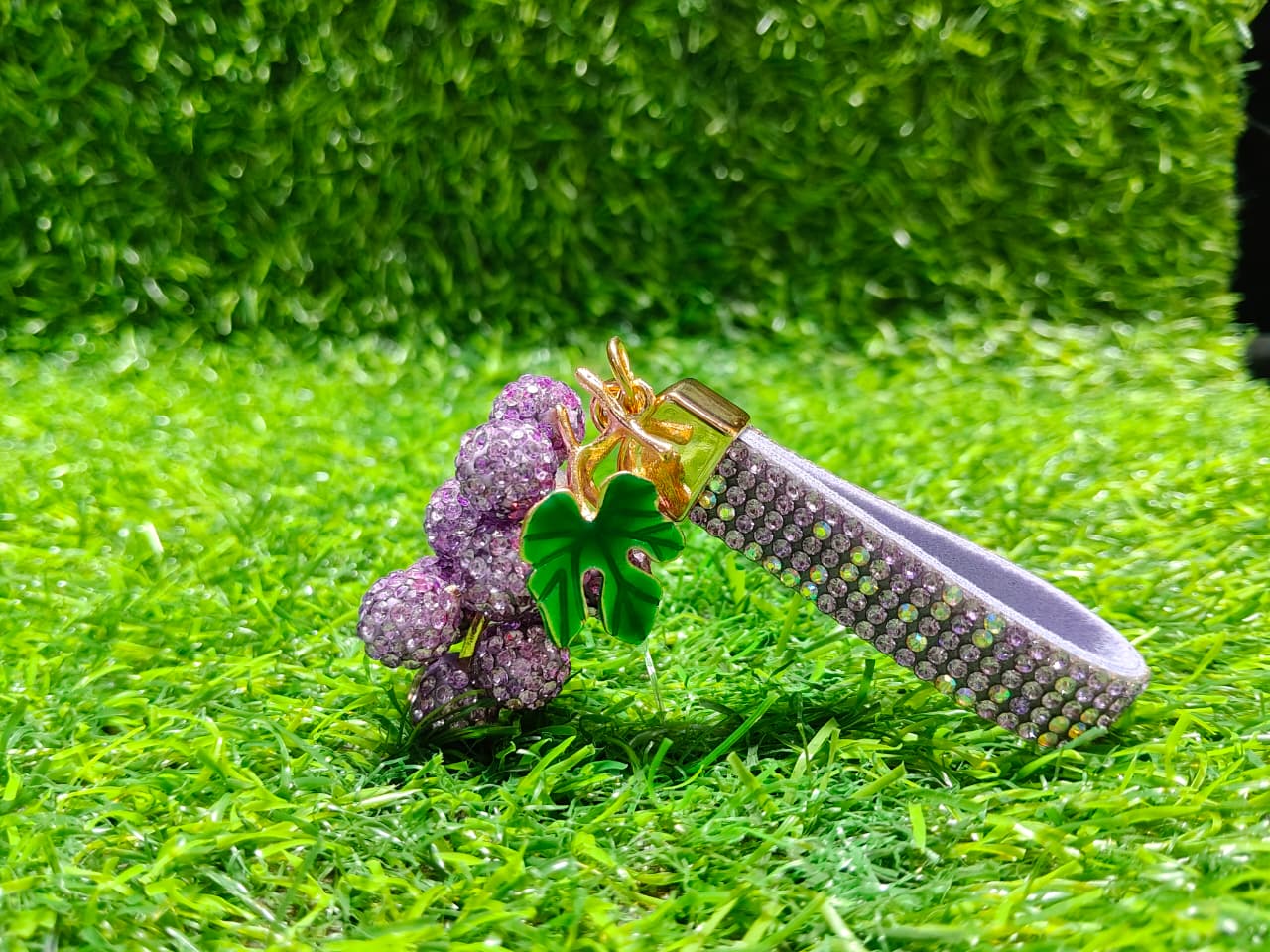 Vibrant Rhinestone Purple Grape Accessory for Keys and Purses
