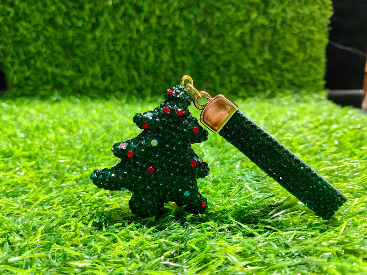 Festive Rhinestone Christmas Tree Keychain Dangler