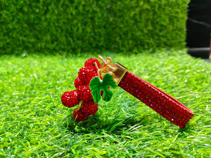 Vibrant Rhinestone Red Grape Accessory for Keys and Purses