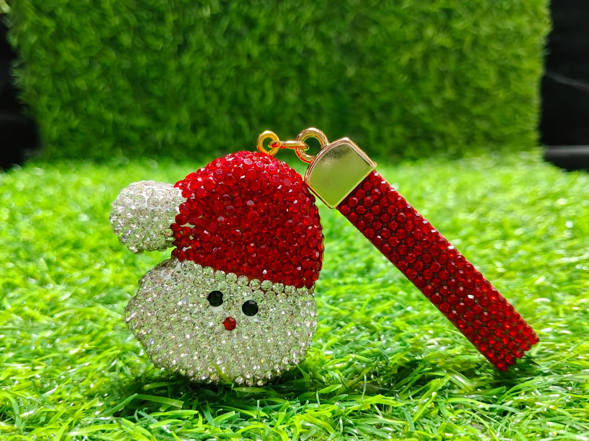 Festive Red & White Crystal Santa Keychain Dangler