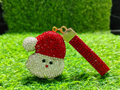Festive Red & White Crystal Santa Keychain Dangler